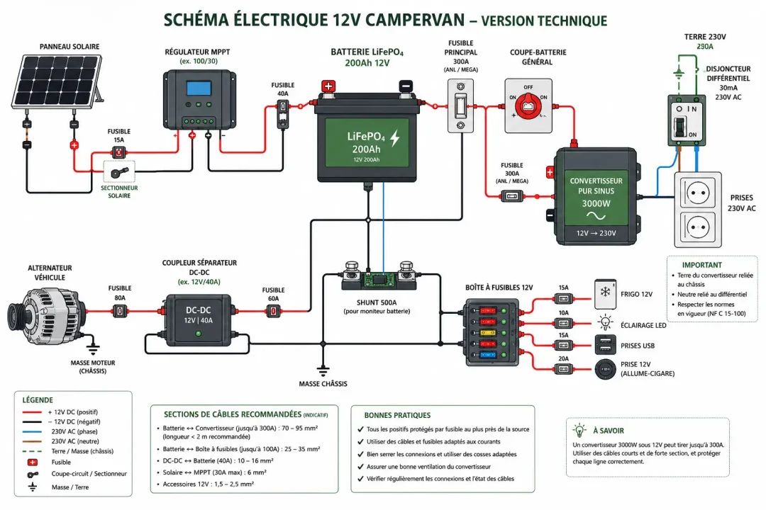 kit-electrique-van-amenage-guide-complet Schéma technique installation kit camping car